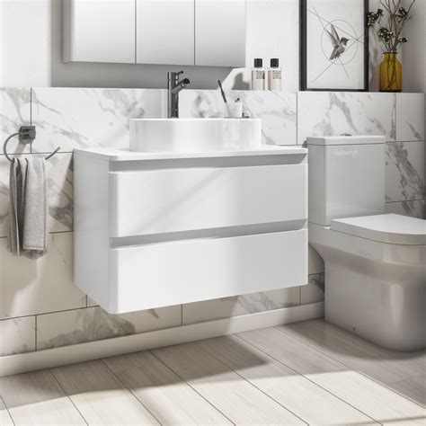 Grade A1 800mm White Wall Hung Countertop Vanity Unit With Basin