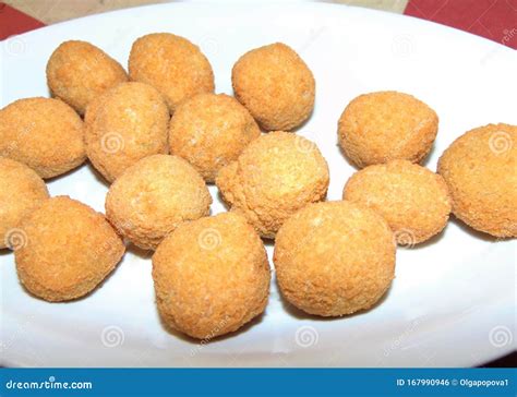 Fried Mozzarella Cheese Balls Mozarella Fritta Appetizer Stock Photo