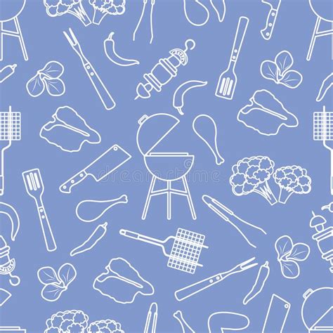 Seamless Pattern Grill Barbecue Tools Food Bbq Stock Vector