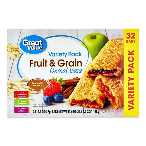 Great Value Fruit And Grain Cereal Bars Variety Pack 13 Oz 32 Count