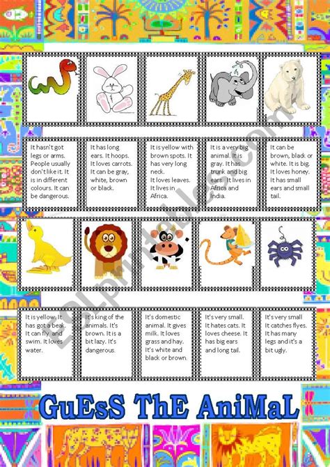 Guess The Animal 12 Esl Worksheet By Majcek