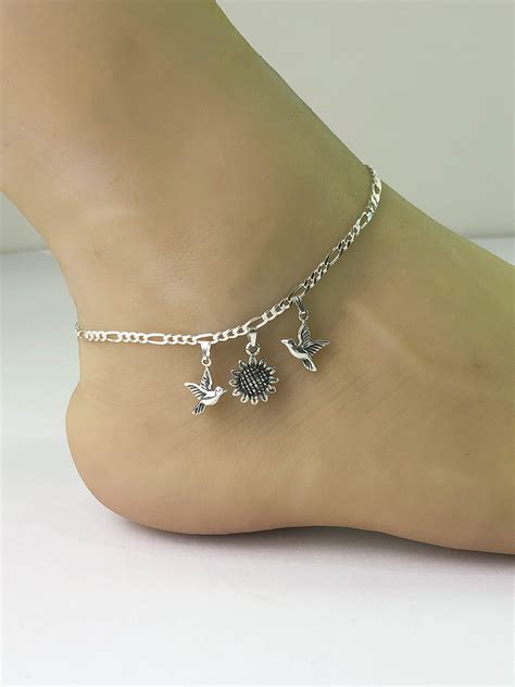 Figaro Anklet, Sterling Silver Figaro Chain Anklet Bracelet ...