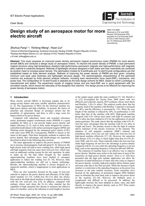 Design study of an aerospace motor for more electric aircraft