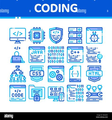 Coding System Vector Thin Line Icons Set Stock Vector Image And Art Alamy