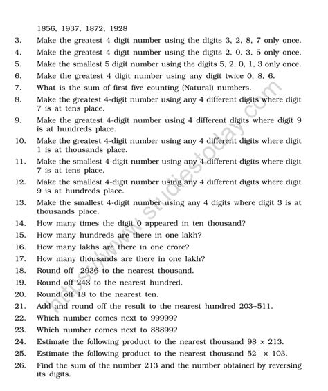 Cbse Class Mental Maths Knowing Our Numbers Worksheet