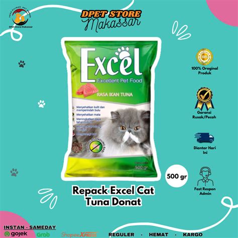 Jual Makanan Kucing Kering Repack Excel Cat Tuna Donat Adult Gr