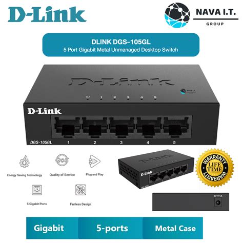 D LINK DGS 105GL 5 PORT GIGABIT METAL UNMANAGED DESKTOP SWITCH Lifetime