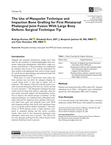 (PDF) The Use of Masquelet Technique and Impaction Bone Grafting for First Metatarsal Phalangeal ...