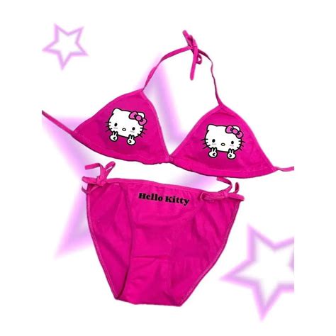 Kawai Hello Kitty Bikini Y2k Cartoon Sanrio Kitty Cat Hottie Girls Suspender Bra Underwear Set