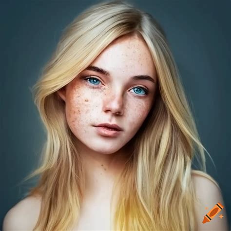 Beautiful Young Woman Shoulder Length Blonde Hair Very Light Freckles