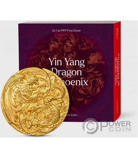 YIN YANG DRAGON AND PHOENIX Gilded Set 2 x 1 Oz Silber Münze 5000