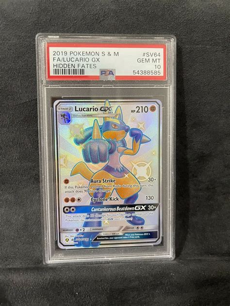 Pokemon Hidden Fates Lucario Gx Sv Full Art Psa Ultra Rare Shiny