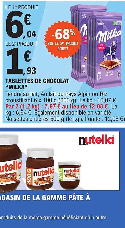 Promo Tablettes De Chocolat milka La Gamme Pâte à Tartiner Nutella