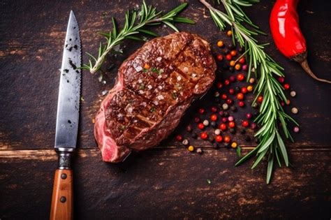 Premium Ai Image Red Dark Meat Food Fried Raw Steak Background Grill