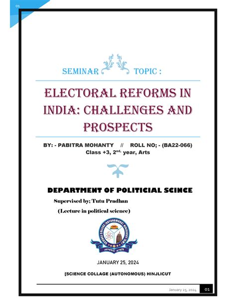 Seminar 2 01 SEMINAR TOPIC ELECTORAL REFORMS IN INDIA CHALLENGES