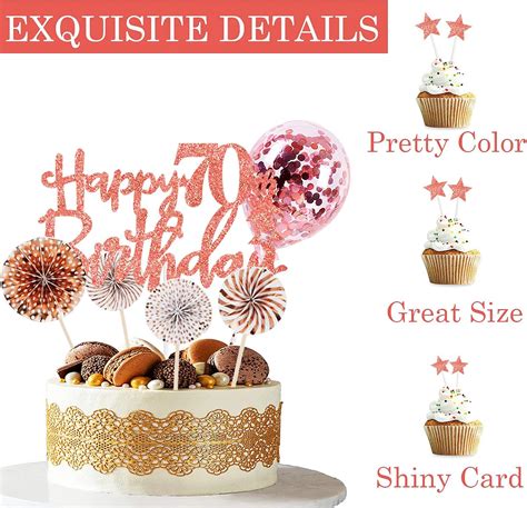 Buy Personalised Happy 70th Birthday Cake Toppers Rose Gold For Women