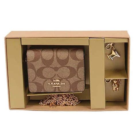 Set Ví Nữ Coach Boxed Mini Wallet C7355 On A Chain Blocked Signature