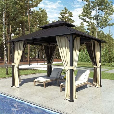 Eagle Peak Eagle Peak 10x12 Outdoor Permanent Double Roof Hardtop Gazebo With Arched Corner