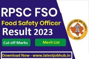 RPSC FSO Result Date 2023 Food Safety Officer Cut Off Marks