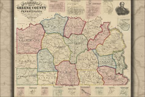 24x36 Gallery Poster Map Of Greene County Pennsylvania 1865