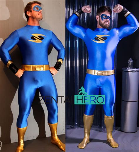 Newest Halloween Royal Blue Superhero Cosplay Costume Spandex Zentai Catsuits Anime Man Boys