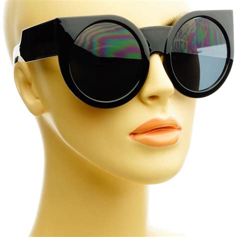 Womens Retro Vintage Style Tip Pointed Round Oversized Cat Eye Sunglasses Black Sunglasses