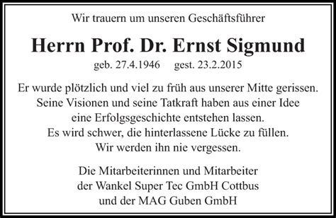 Traueranzeigen Von Ernst Sigmund Lr Online Trauer De