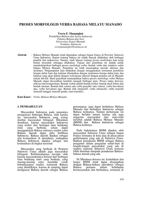 Pdf Proses Morfologis Verba Bahasa Melayu Manado