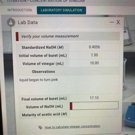 Solved Vinegar Introduction Laboratory Simulation Lab Data Chegg