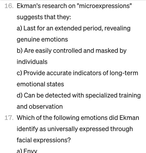 Ekman's research on "microexpressions" suggests that | Chegg.com