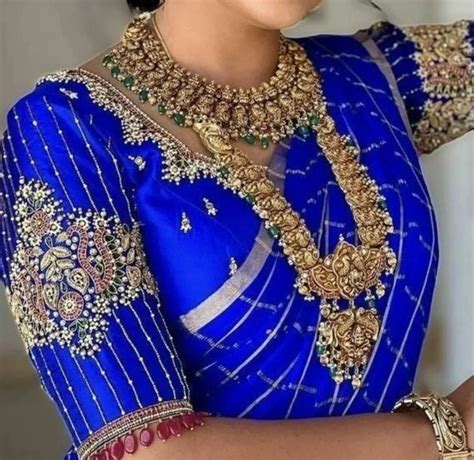 Royal Blue Maggam Work Blouse Aari Work Saree Blouse Aari Work Blouse