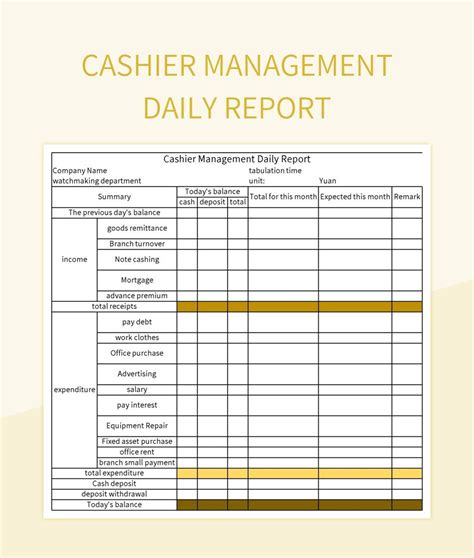 Cashier Management Daily Report Excel Template And Google Sheets File