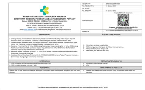 Sop Pelayanan Permohonan Informasi Publik Bblkm Banjarbaru