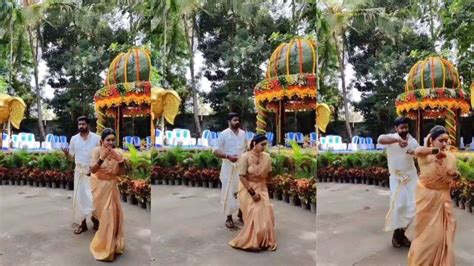 Dulha Dulhan Ka Dance Bride And Groom Break Into Dance In Front Of Guests Watch Viral Video