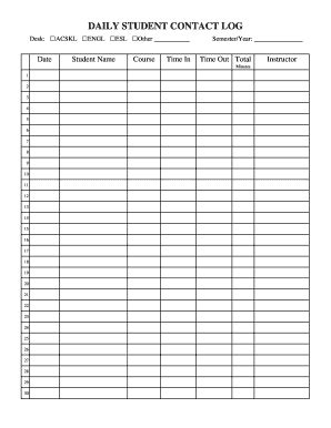 Fillable Online Coast Contracosta DAILY STUDENT CONTACT LOG Contra