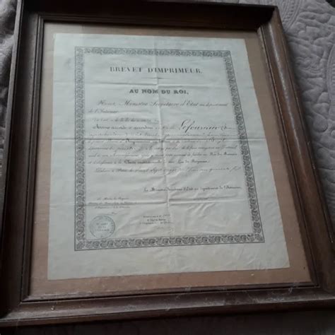 ANCIEN BREVET D IMPRIMEUR Authentique Très Rare EUR 48 00 PicClick FR