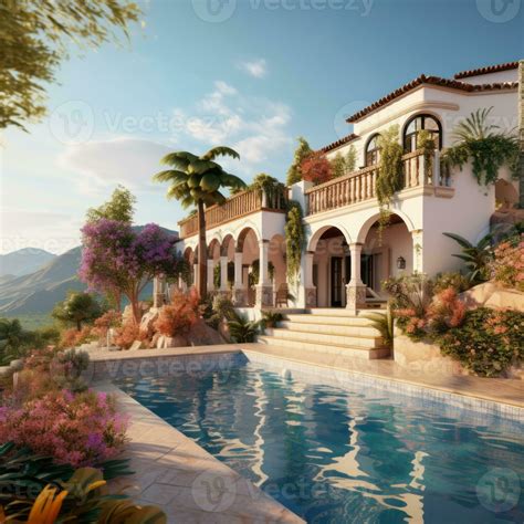 An elegant American Spanish-style villa with boasting beautiful ...