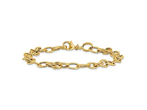 K Yellow Gold Polished And Textured Fancy Link Bracelet Yha