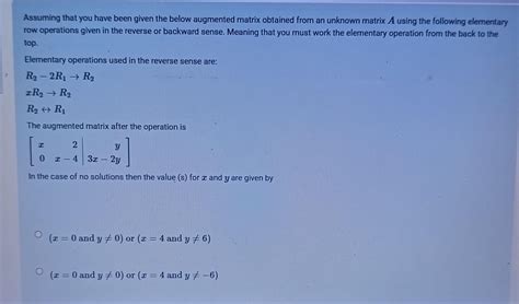 Solved Assuming That You Have Been Given The Below Augmented Chegg