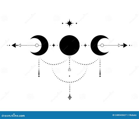 Triple Moon Sacred Geometry Mystical Arrows And Crescent Moon Dotted