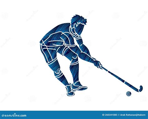 Field Hockey Sport Male Player Action Cartoon Graphic Vector Stock