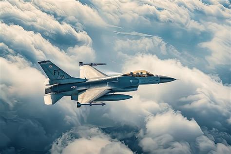 Premium Photo A Fighter Jet Flying Through A Cloudy Sky