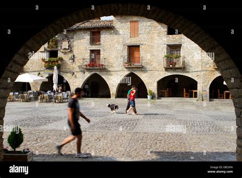 Main square of Aínsa a medieval village in Sobrarbe region declarated