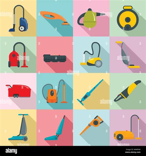 Vacuum Cleaner Washing Appliance Icons Set Flat Illustration Of 16