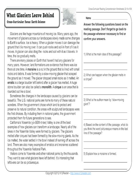 Fourth Grade Common Core Reading Comprehension Worksheets