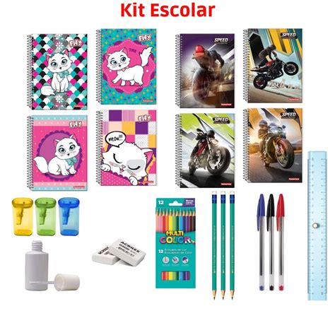 Kit Material Escolar Faculdades Completos Caderno L Pis De Cor Caneta