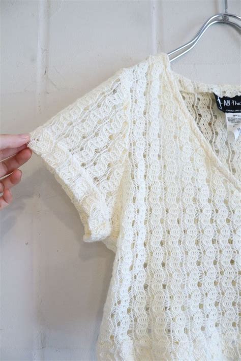 Ivory Short Sleeve Crochet Cardigan [l 204] Fizzvintage