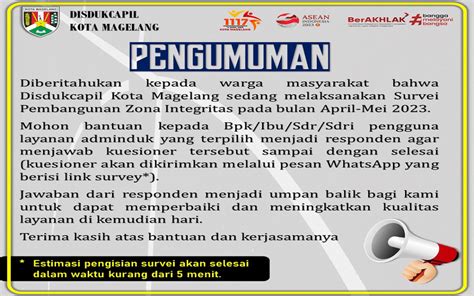 Survei Pembangunan Zona Integritas Disdukcapil Kota Magelang April Mei