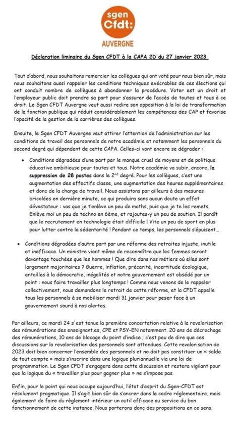 Capa Second Degr Du Janvier Notre D Claration Sgen Cfdt