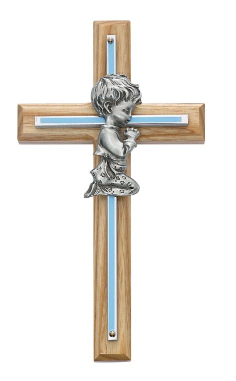 Praying Boy Wall Cross Blue Accent 7 Wood And Metal 7306 Fc